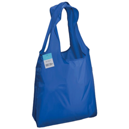 shopper ripiegabili in RPET blu royal, senza logo o personalizzabili con grafica a scelta.